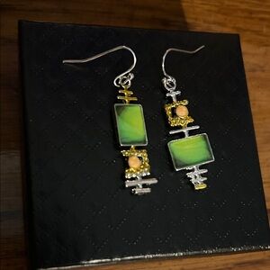 Elegant Silver and Green Dangle Earrings